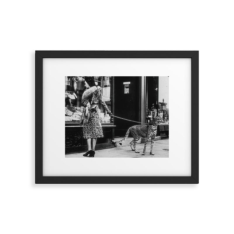 Leopard on a Leash, Black and White Vintage Art Framed Art Print Gallery Image 5