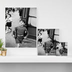 Little Boy and Bottles of Wine, Black and White Vintage Art Canvas Print Gallery Image 3