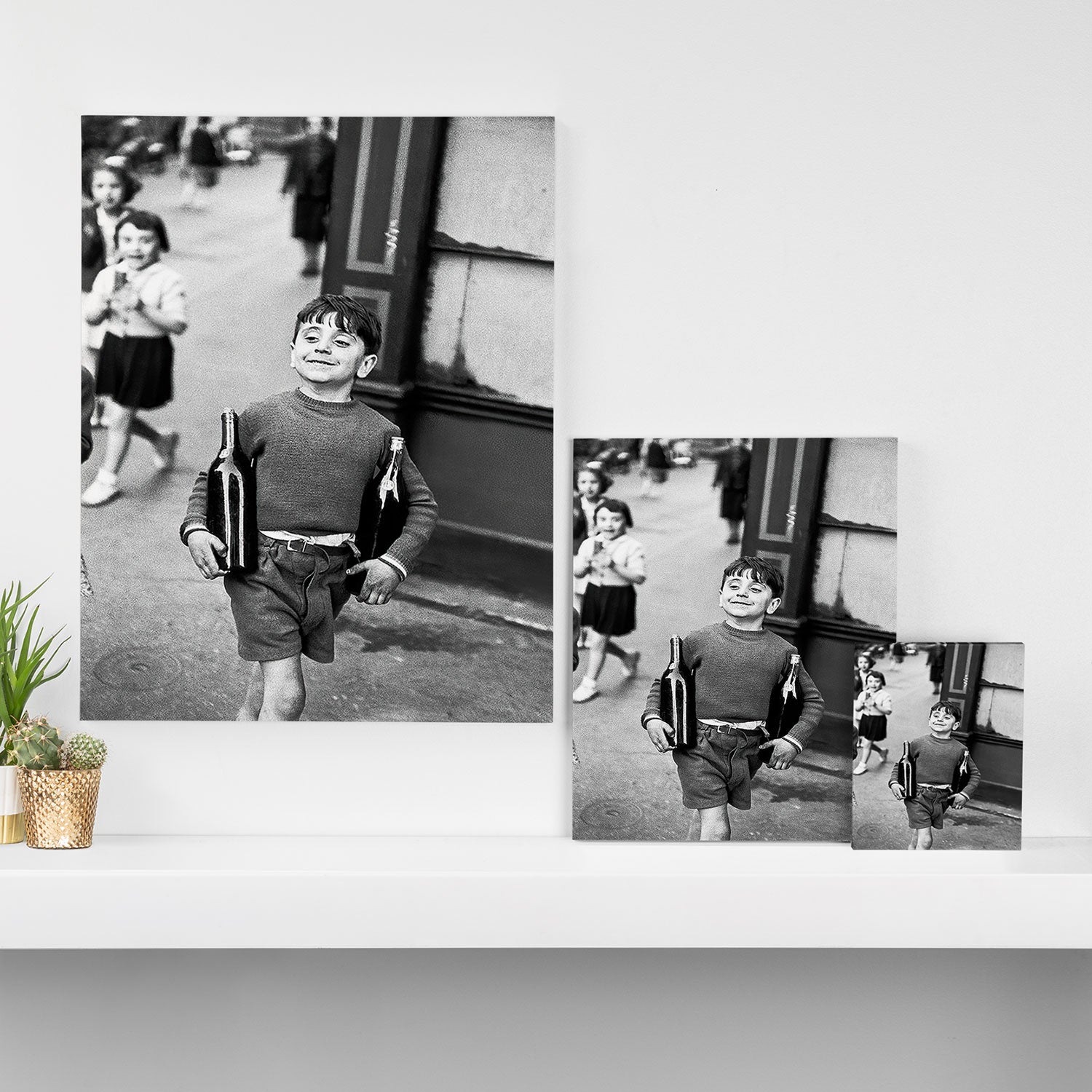 Little Boy and Bottles of Wine, Black and White Vintage Art Canvas Print Gallery Image 3