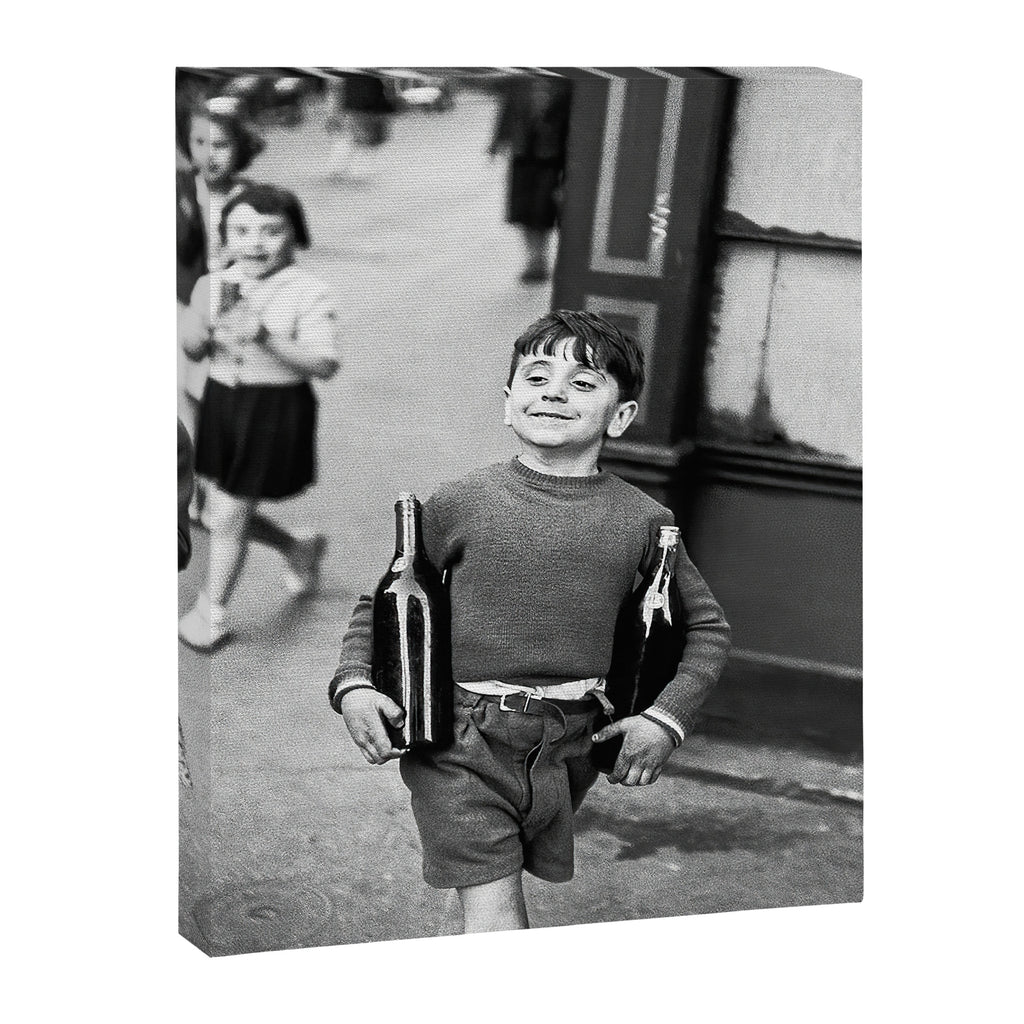 Little Boy and Bottles of Wine, Black and White Vintage Art Canvas Print Gallery Image 6