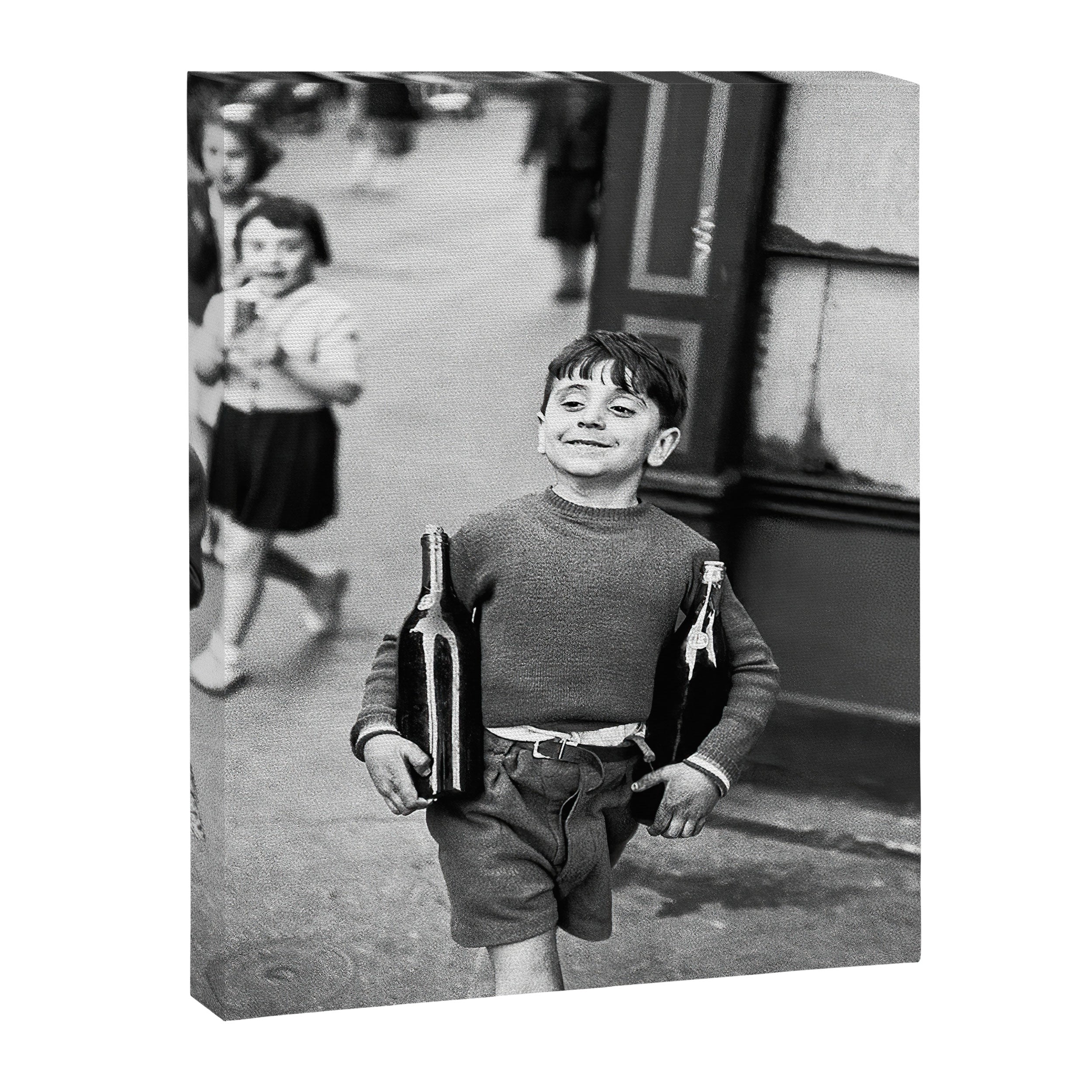 Little Boy and Bottles of Wine, Black and White Vintage Art Canvas Print Gallery Image 6