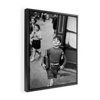 Little Boy and Bottles of Wine, Black and White Vintage Art Framed Canvas Print Gallery Image 2