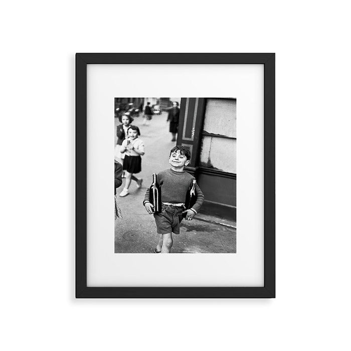 Little Boy and Bottles of Wine, Black and White Vintage Art Framed Art Print Gallery Image 1