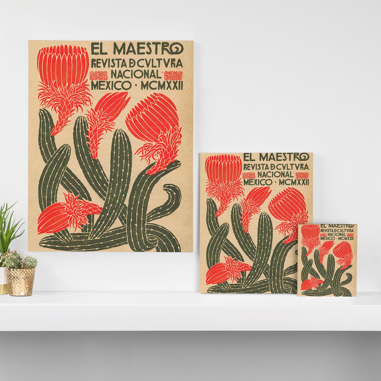 Mexico, Cactus Vintage Wall Art Canvas Print Gallery Image 3