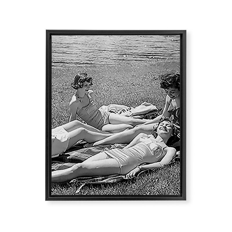 Relaxing By The River, Black and White Vintage Photo Framed Canvas Print Gallery Image 6