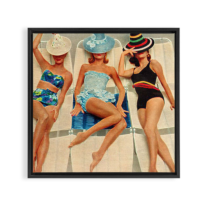 Retro Sunbathers Framed Canvas Print Gallery Image 3