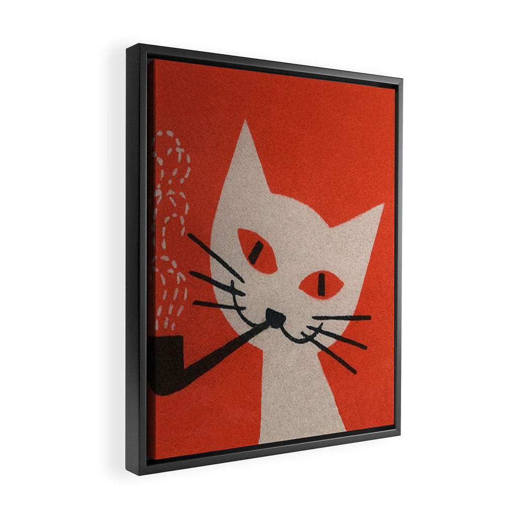 Retro White Cat Smoking a Pipe Framed Canvas Print Gallery Image 2