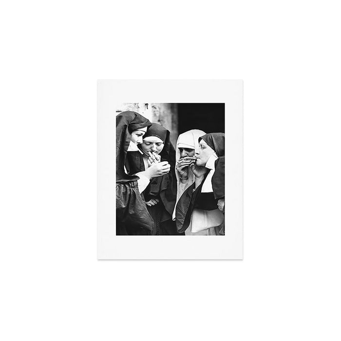 Smoking Nuns, Black and White, Vintage Wall Art Art Print Gallery Image 1