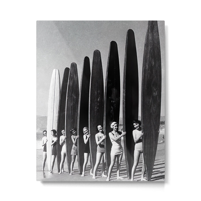 Surfers, Vintage Black and White Art Metal Print Gallery Image 1