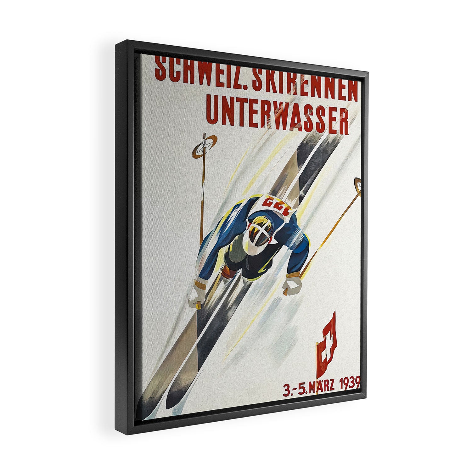 Switzerland Vintage Ski Poster. Framed Canvas Print Gallery Image 2