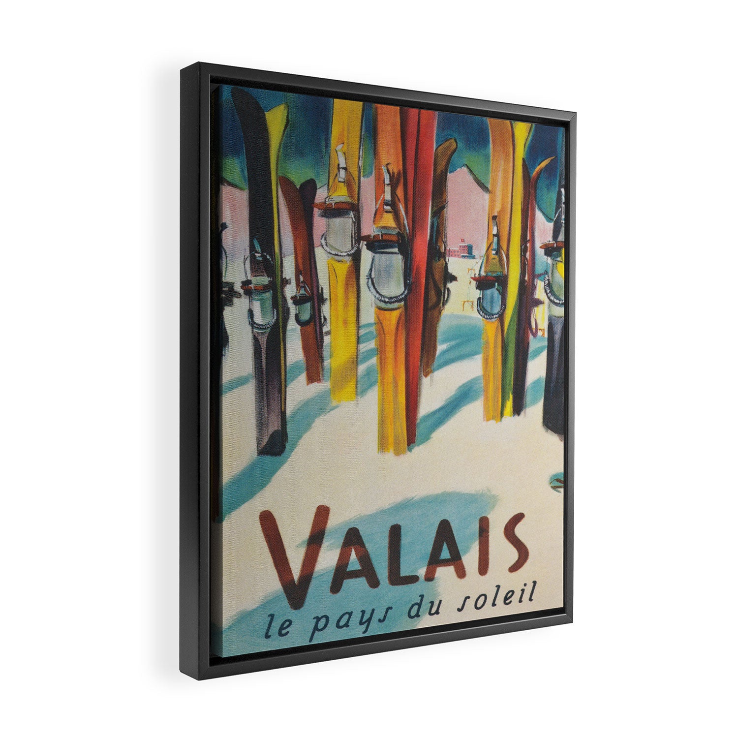 Valais Vintage Ski Travel Poster Framed Canvas Print Gallery Image 2