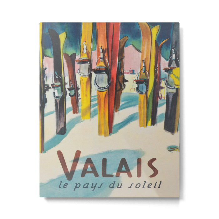 Valais Vintage Ski Travel Poster Metal Print Gallery Image 1