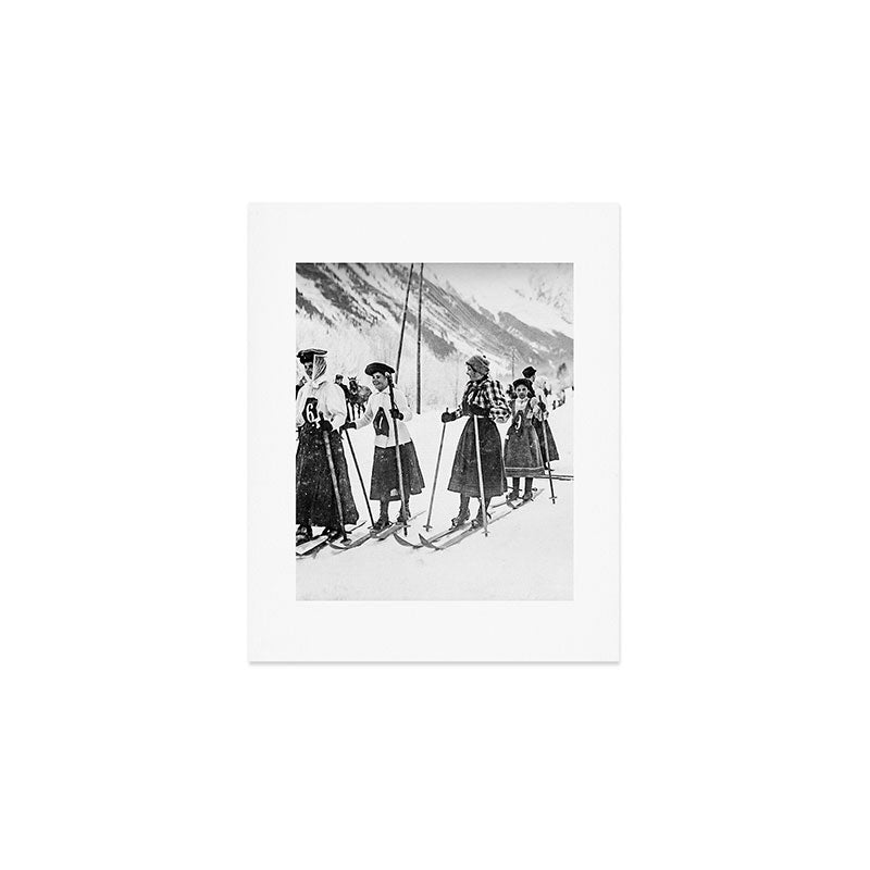 Victorian Ski Ladies, Black and White Vintage Art Art Print Gallery Image 1