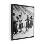 Victorian Ski Ladies, Black and White Vintage Art Framed Canvas Print Gallery Image 2