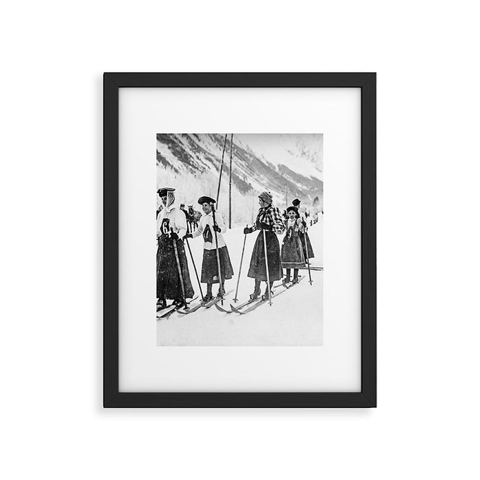 Victorian Ski Ladies, Black and White Vintage Art Framed Art Print Gallery Image 1