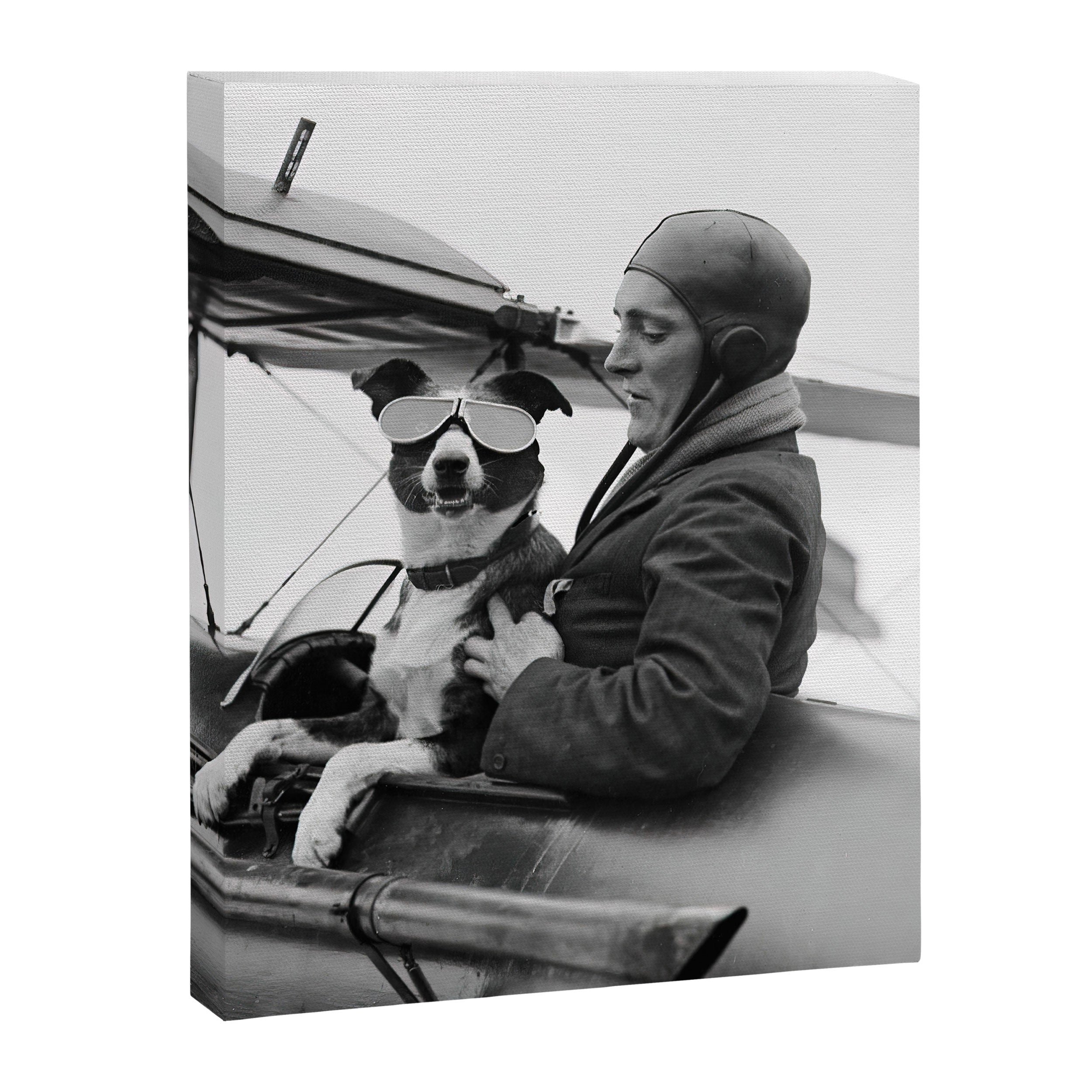 Woman Pilot and Dog, Black and White Vintage Art Canvas Print Gallery Image 6