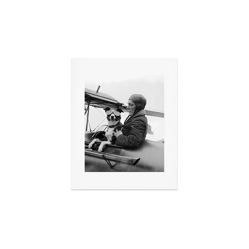 Woman Pilot and Dog, Black and White Vintage Art Art Print Gallery Image 1