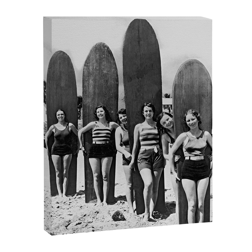 Woman Surfers, Black and White Vintage Beach Art Canvas Print Gallery Image 6