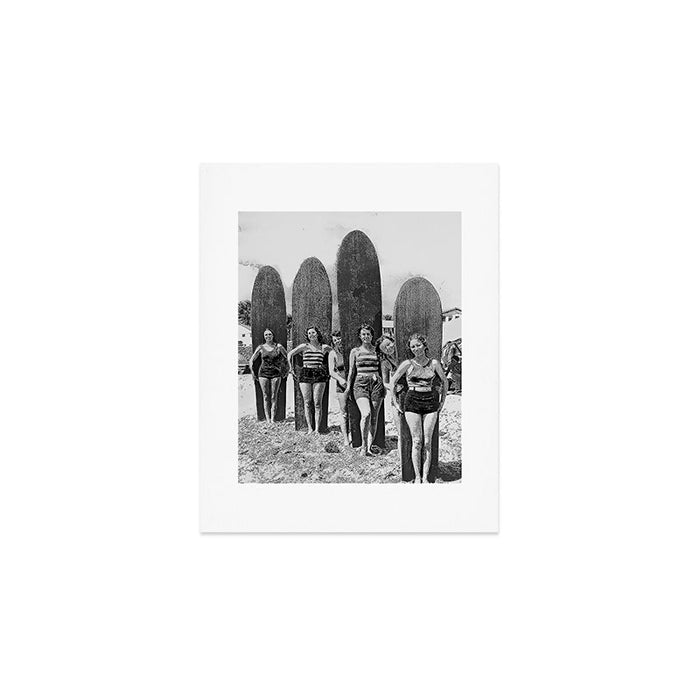 Woman Surfers, Black and White Vintage Beach Art Art Print Gallery Image 1