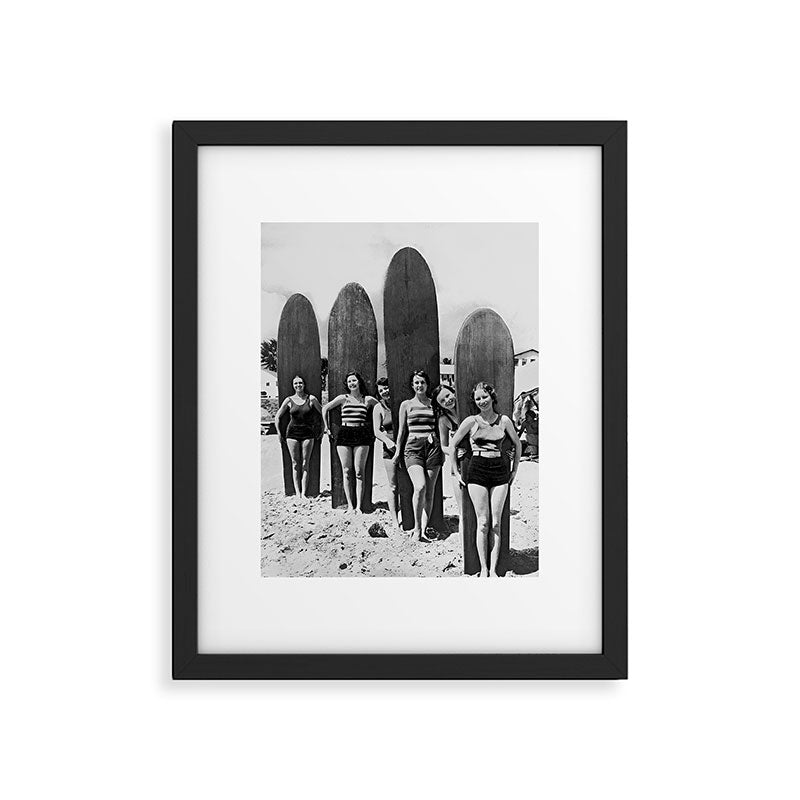 Woman Surfers, Black and White Vintage Beach Art Framed Art Print Gallery Image 5