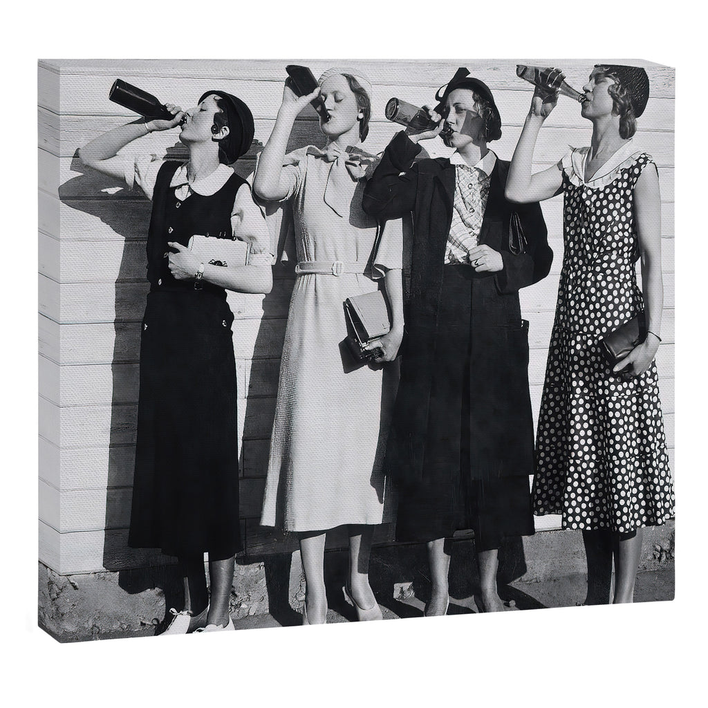 Women Beer Drinkers, Black and White Vintage Art Canvas Print Gallery Image 3