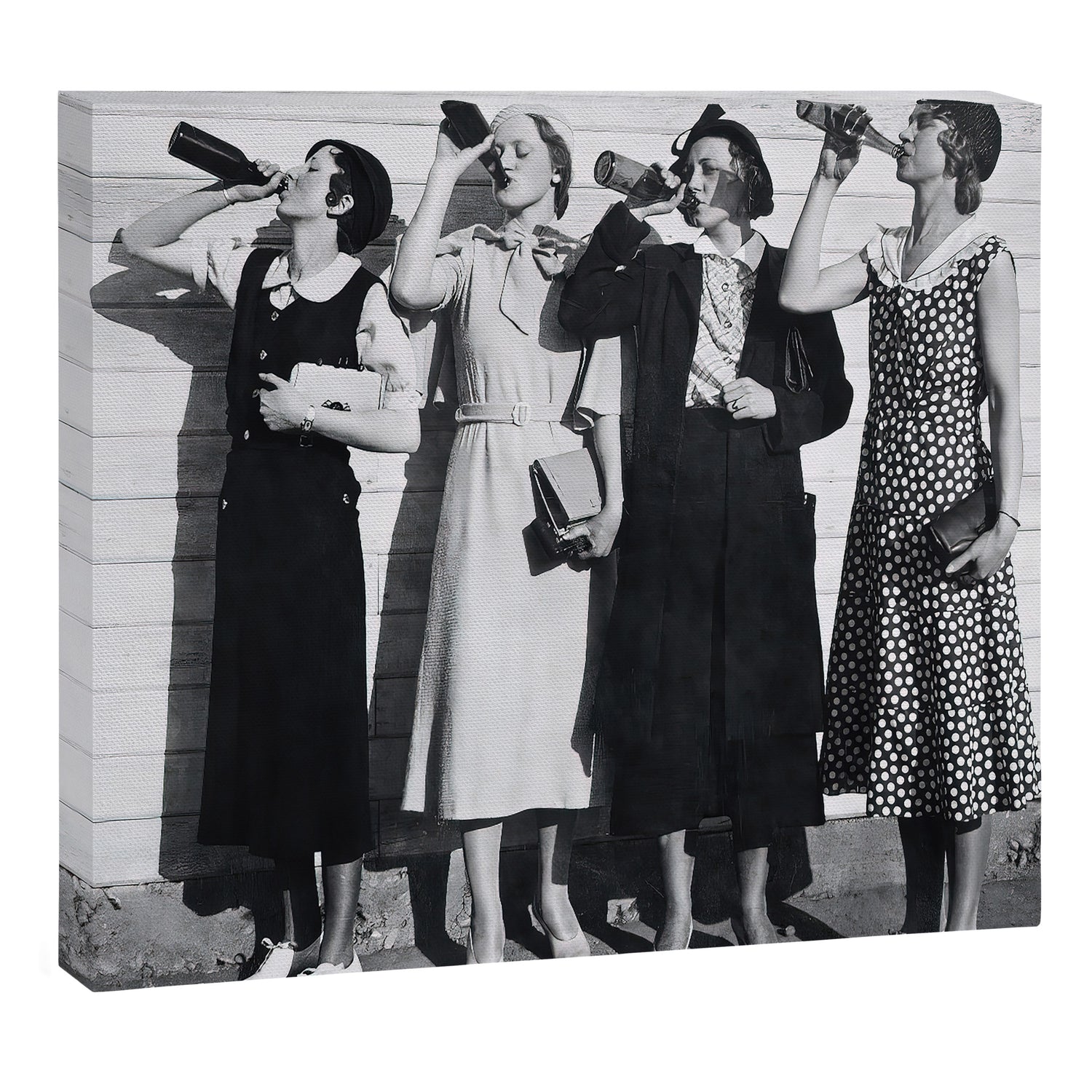 Women Beer Drinkers, Black and White Vintage Art Canvas Print Gallery Image 3