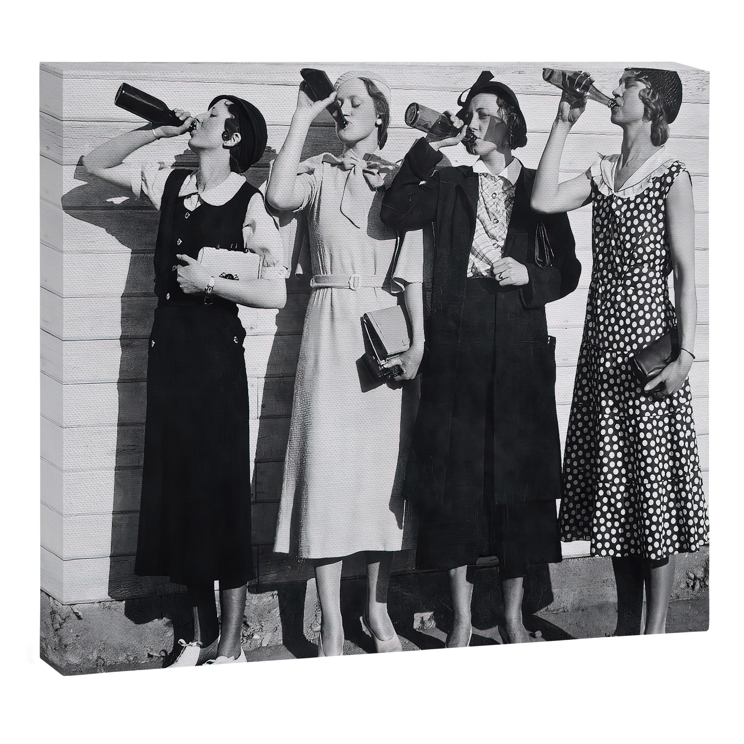 Women Beer Drinkers, Black and White Vintage Art Canvas Print Gallery Image 3