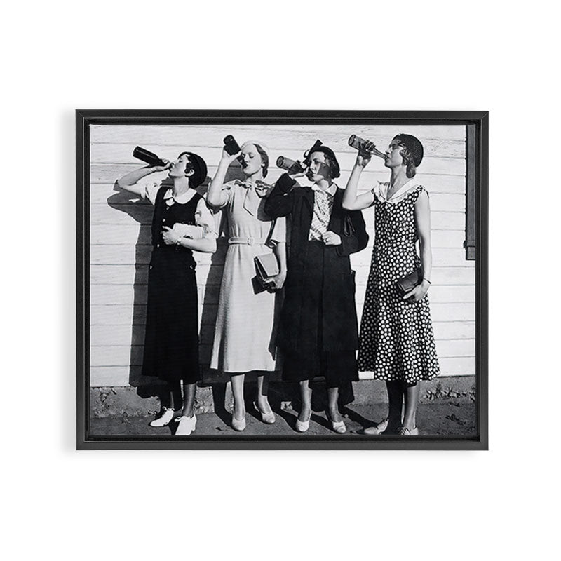 Women Beer Drinkers, Black and White Vintage Art Framed Canvas Print Gallery Image 3