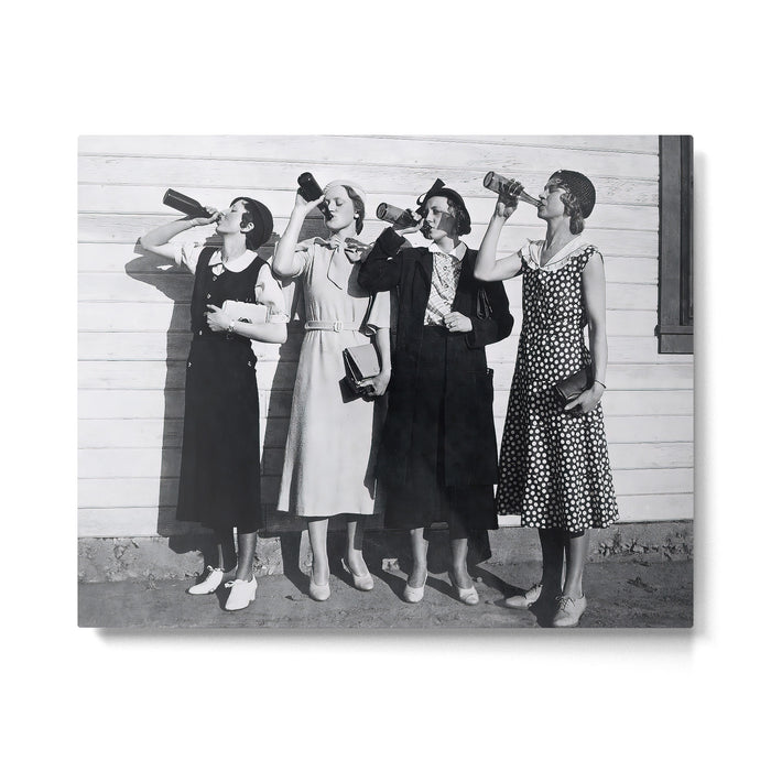 Women Beer Drinkers, Black and White Vintage Art Metal Print Gallery Image 1