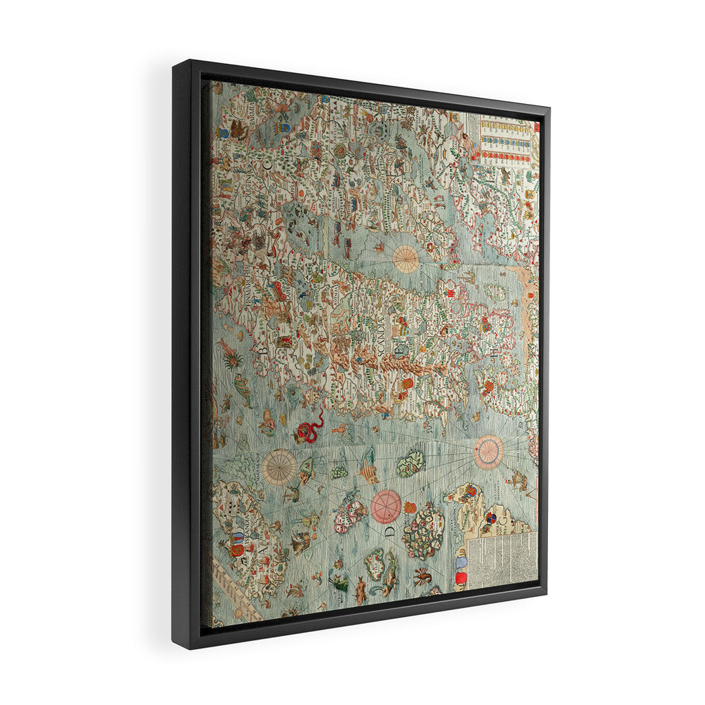 Carta marina (Marine Map) by Olaus Magnus, 1539 Framed Canvas Print Gallery Image 2