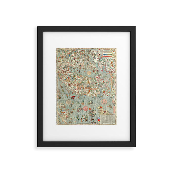 Carta marina (Marine Map) by Olaus Magnus, 1539 Framed Art Print Gallery Image 1