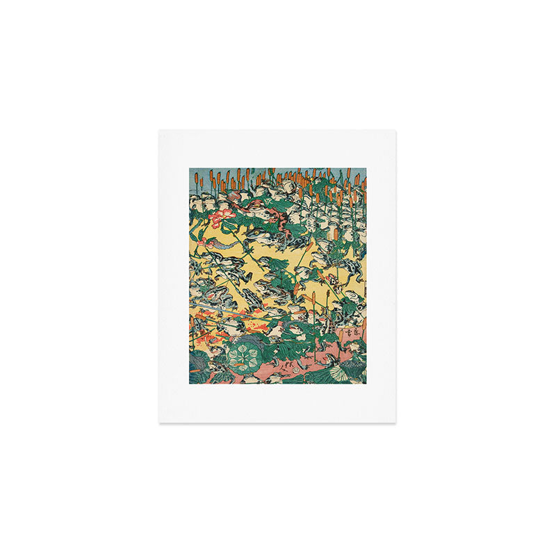 Frog Battle Japanese Print by Kawanabe Kyosai, 1864 Art Print Gallery Image 1