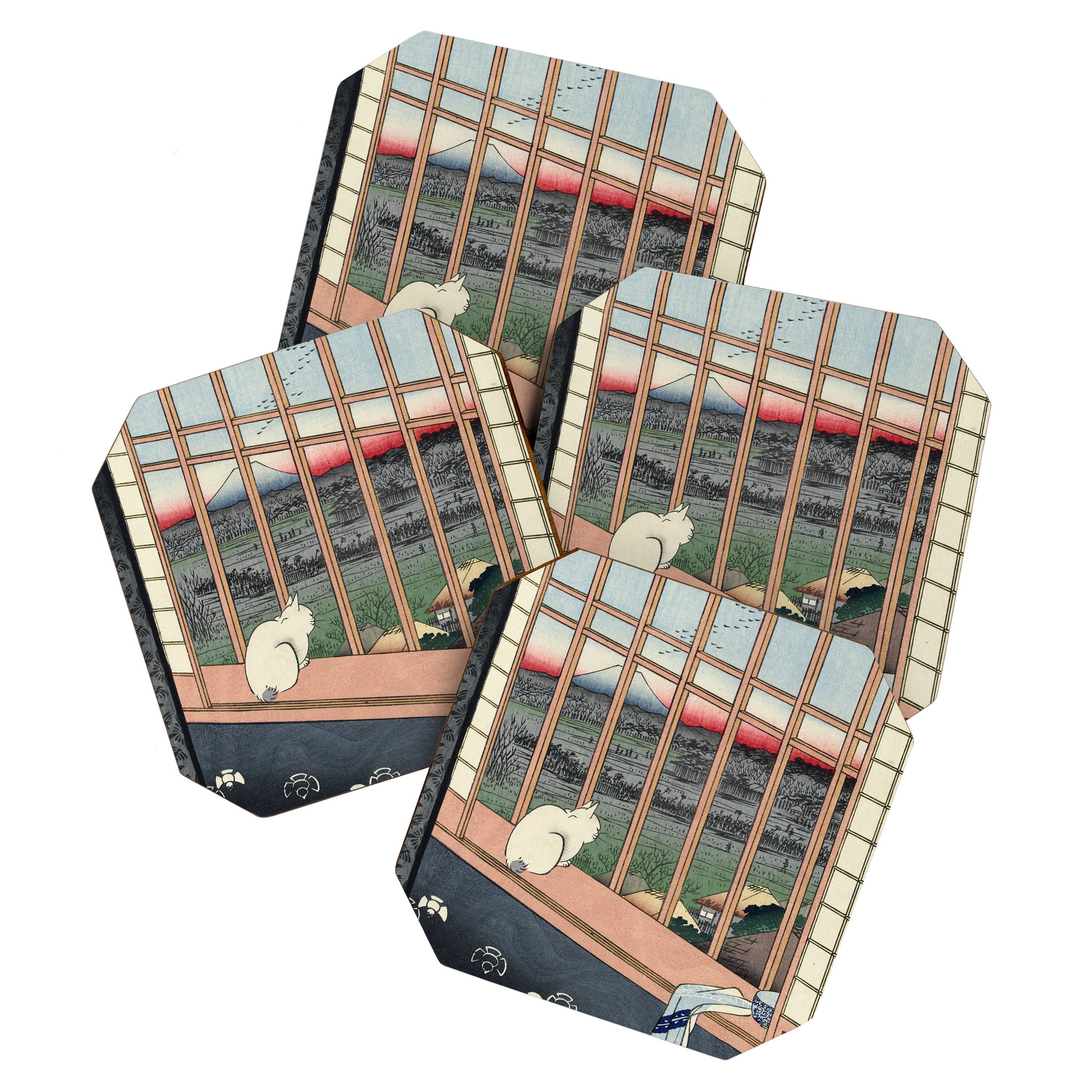 Utagawa Hiroshige Japanese Woodblock Cat Print Coaster Gallery Image 1
