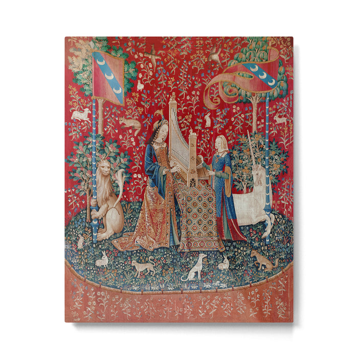 Lady and Unicorn Medieval Tapestry Hearing Metal Print Gallery Image 1