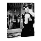 Audrey Hepburn in Black Gown, Jewelry, Vintage Black and White Art Canvas Print Gallery Image 6