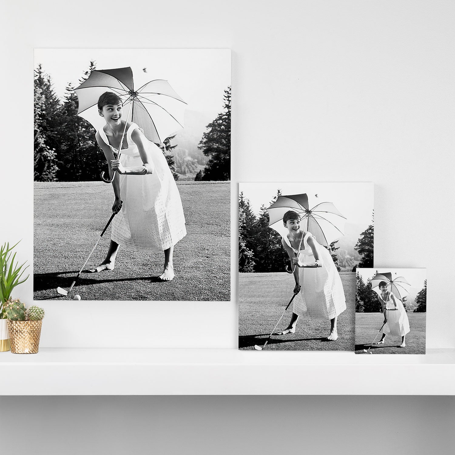 Audrey Hepburn Playing Golf, Black and White Vintage Art Canvas Print Gallery Image 3