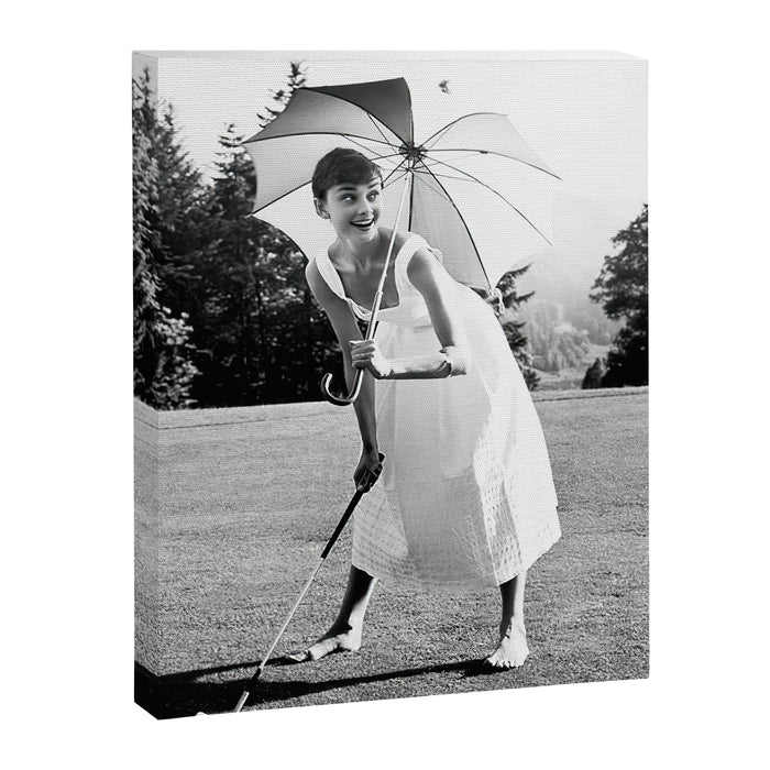 Audrey Hepburn Playing Golf, Black and White Vintage Art Canvas Print Gallery Image 1