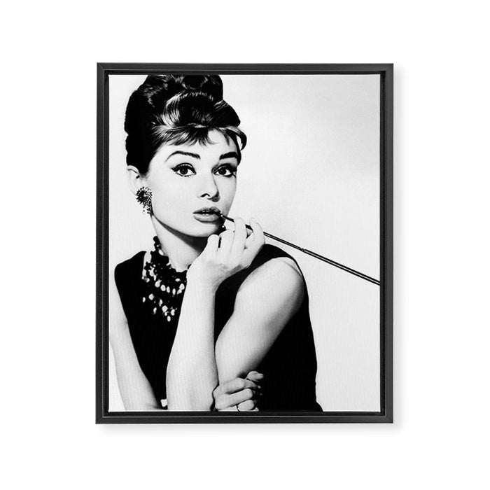 Audrey Hepburn Portrait, Black and White Vintage Art  Framed Canvas Print Gallery Image 1