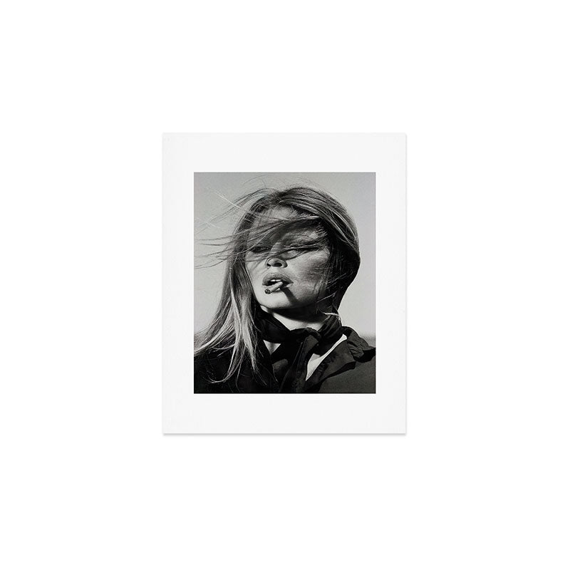 Brigitte Bardot Smoking a Cigarette, Black and White Photograph Art Print Gallery Image 1