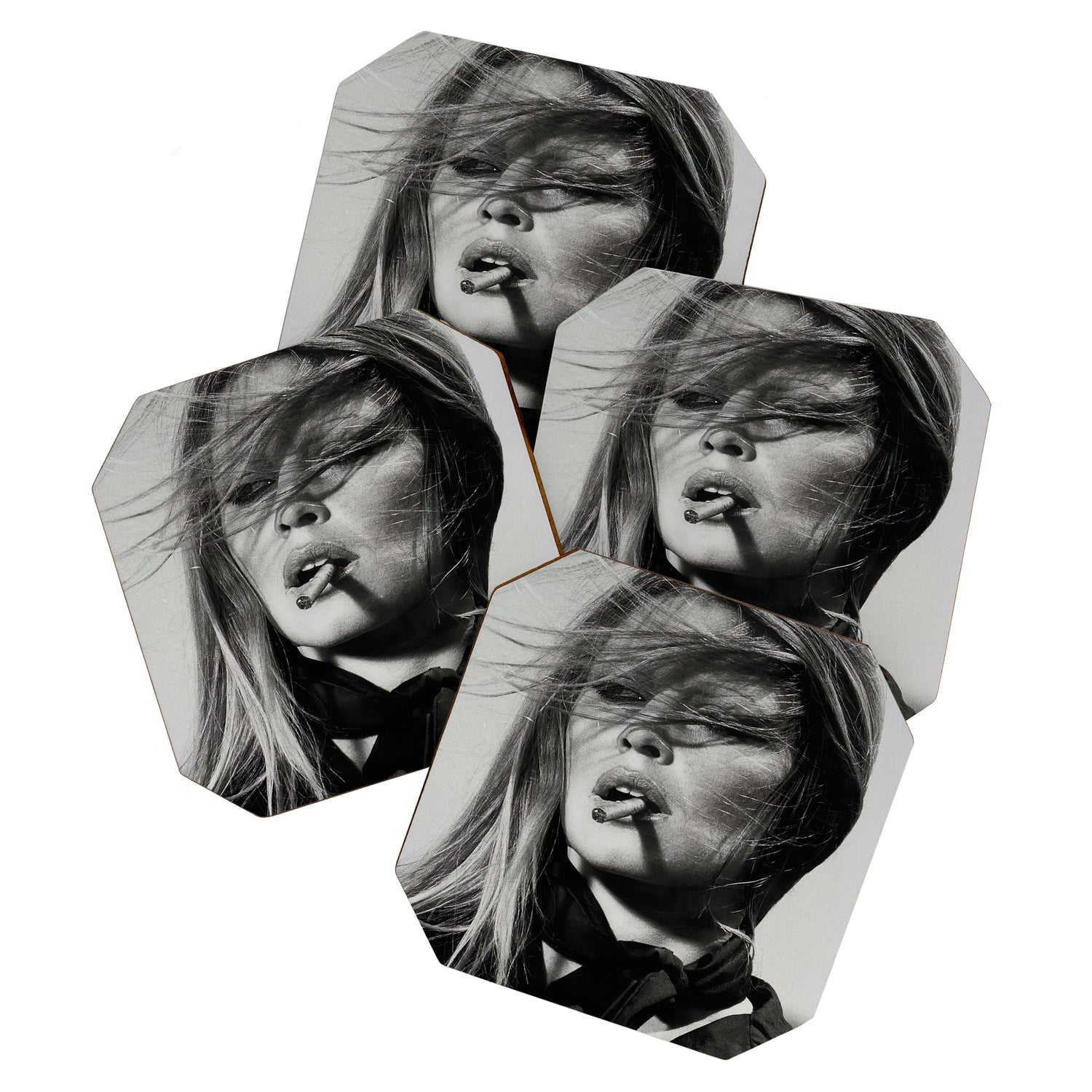 Brigitte Bardot Smoking a Cigarette, Black and White Photograph Coaster Gallery Image 1