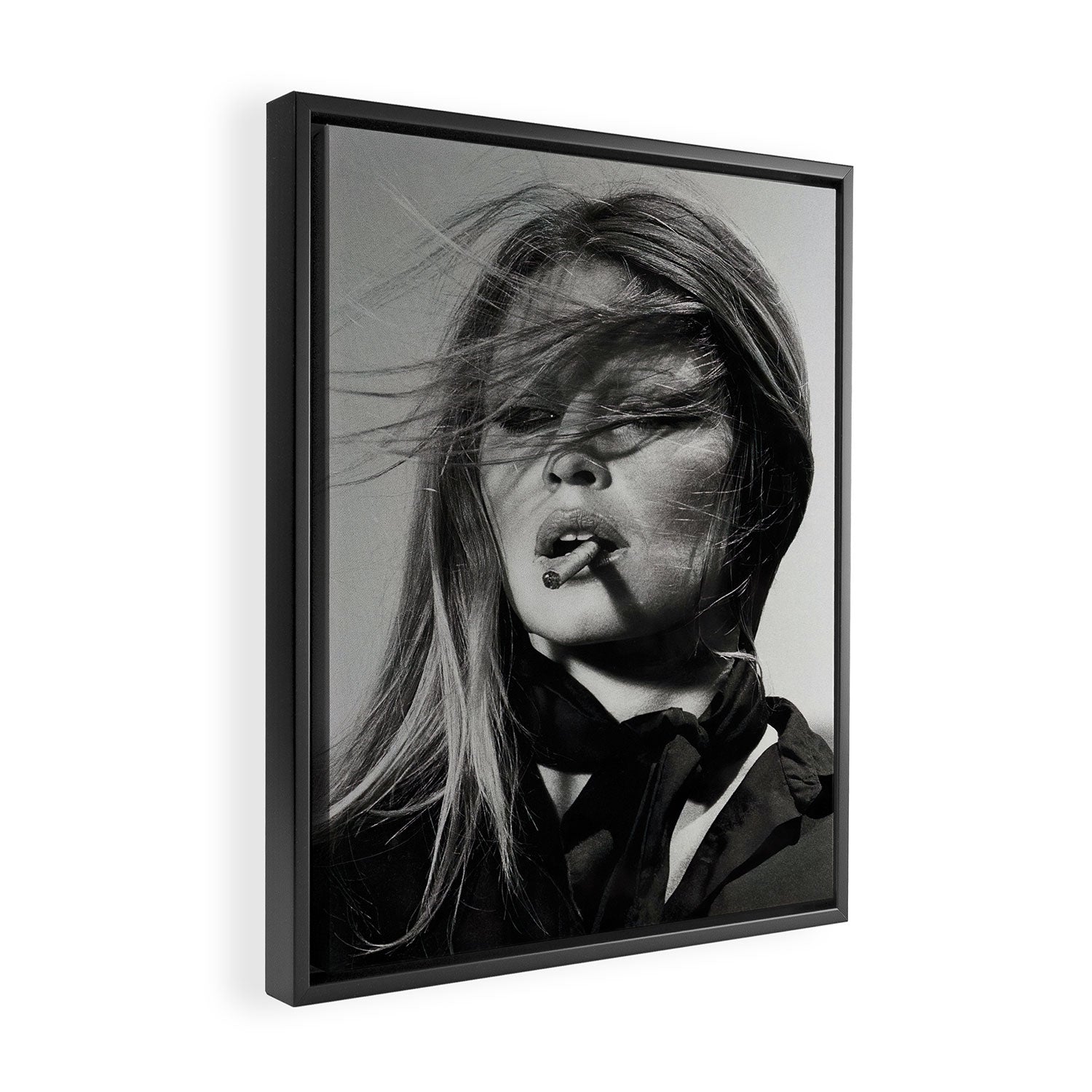 Brigitte Bardot Smoking a Cigarette, Black and White Photograph Framed Canvas Print Gallery Image 2