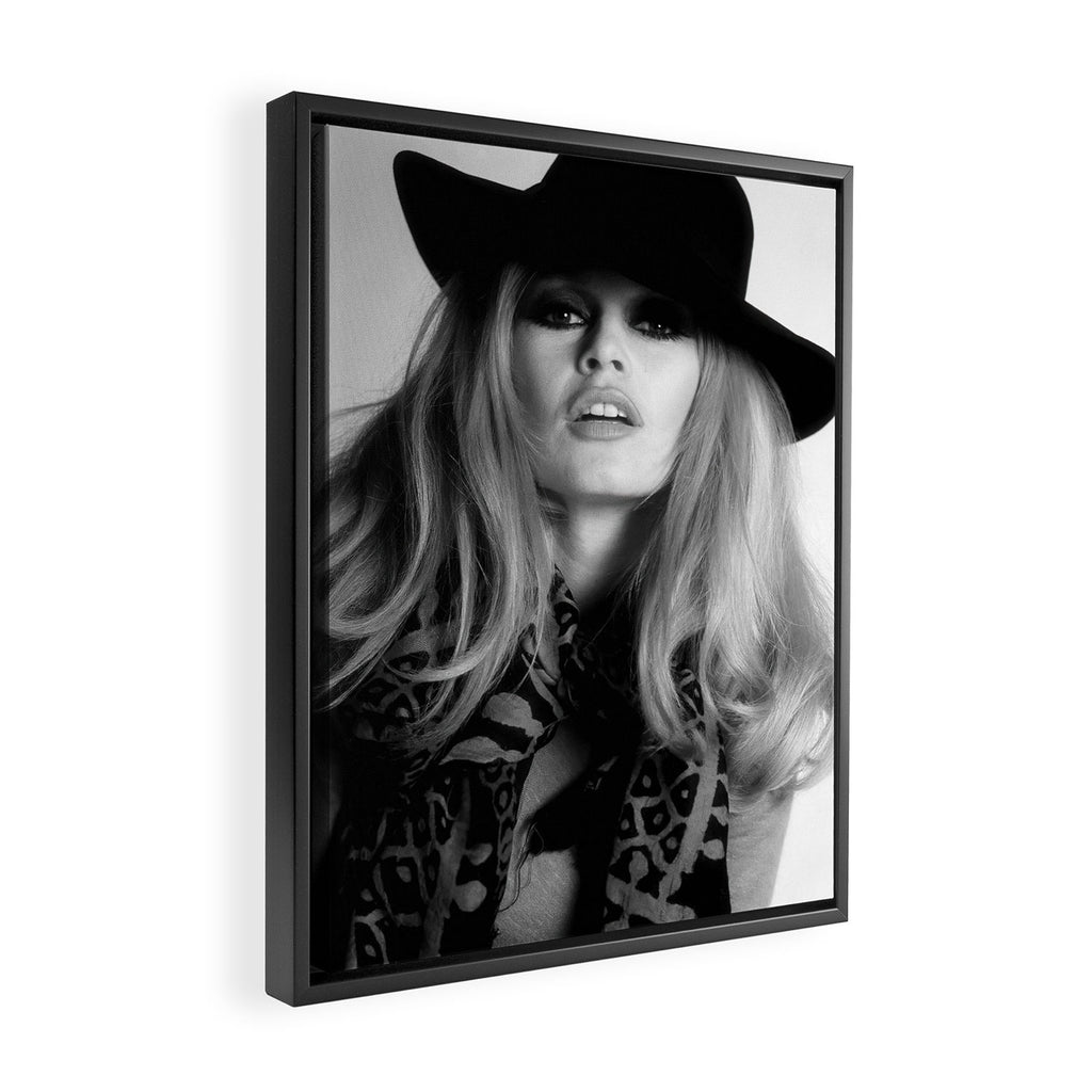 Brigitte Bardot Wearing Black Hat, Retro Fashion Art Framed Canvas Print Gallery Image 2