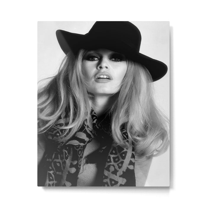 Brigitte Bardot Wearing Black Hat, Retro Fashion Art Metal Print Gallery Image 1