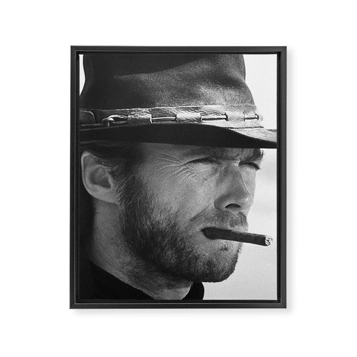 Clint Eastwood Smoking a Cigar Retro Vintage Art Framed Canvas Print Gallery Image 1