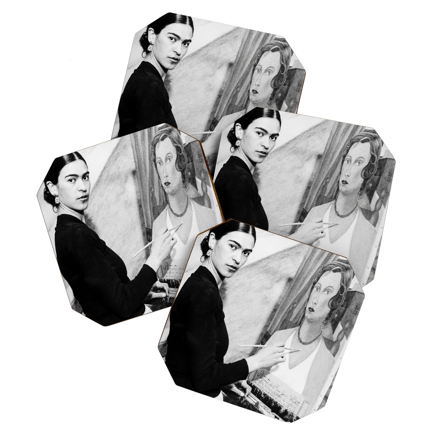 Frida Painting at Easel, Black and White Vintage Photograph Coaster Gallery Image 1