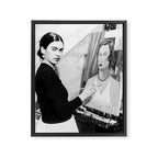 Frida Painting at Easel, Black and White Vintage Photograph Framed Canvas Print Gallery Image 6