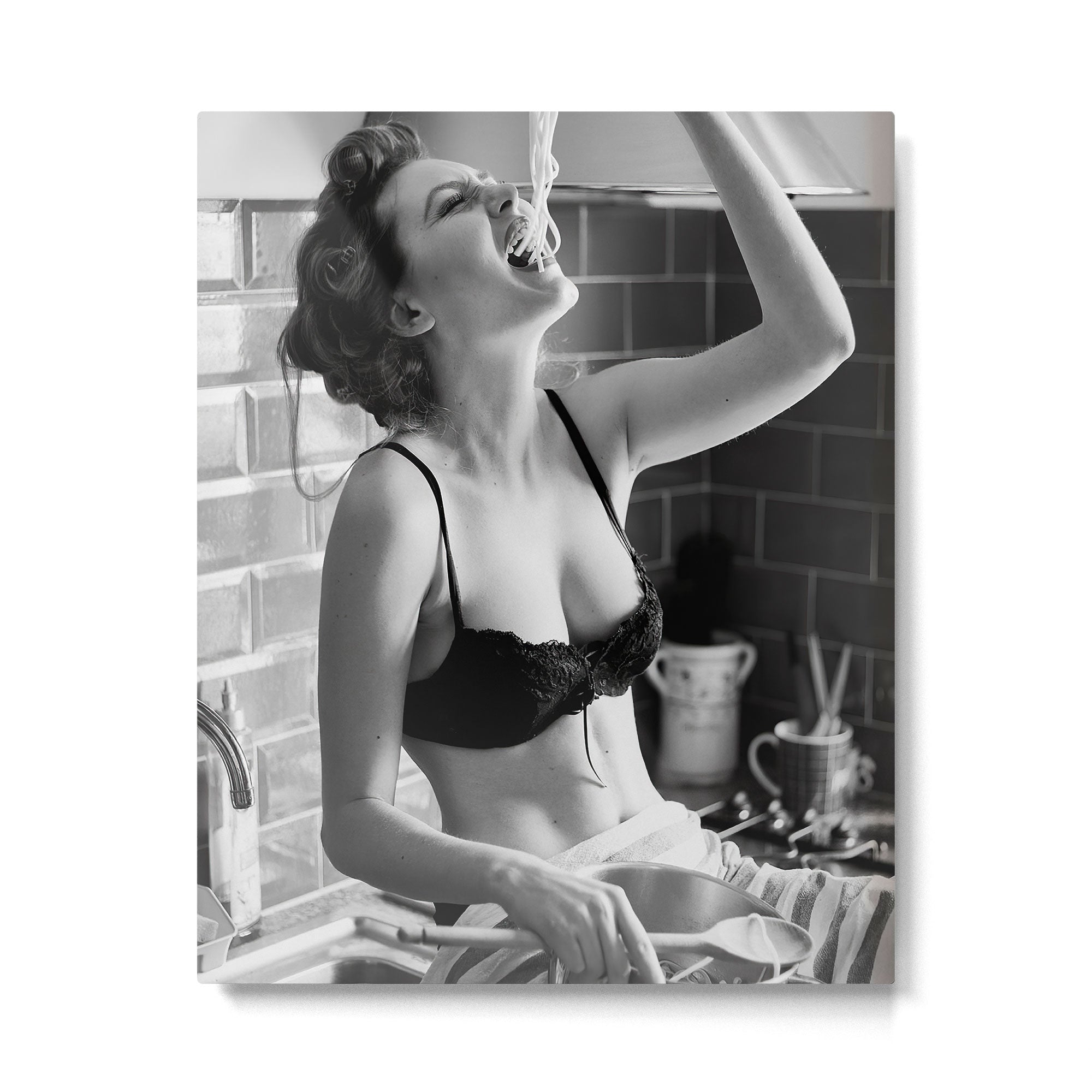 Spaghetti Girl, Black and White Vintage Photograph Metal Print Gallery Image 4