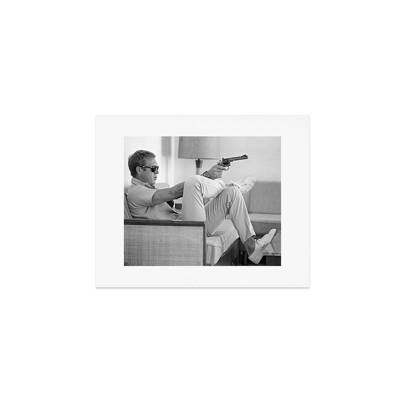 Steve McQueen, Gun, Sunglasses, Retro, Black and White, Photograph Art Print Gallery Image 1