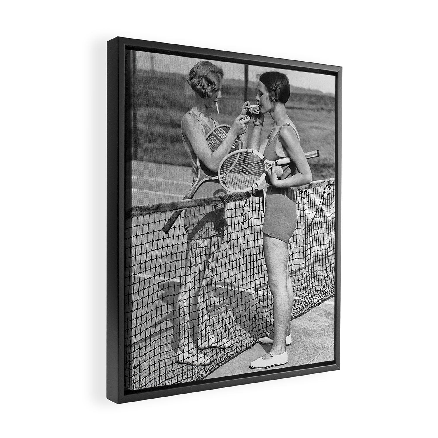 Tennis Players Taking a Cigarette Break, Black and White Vintage Art Framed Canvas Print Gallery Image 2