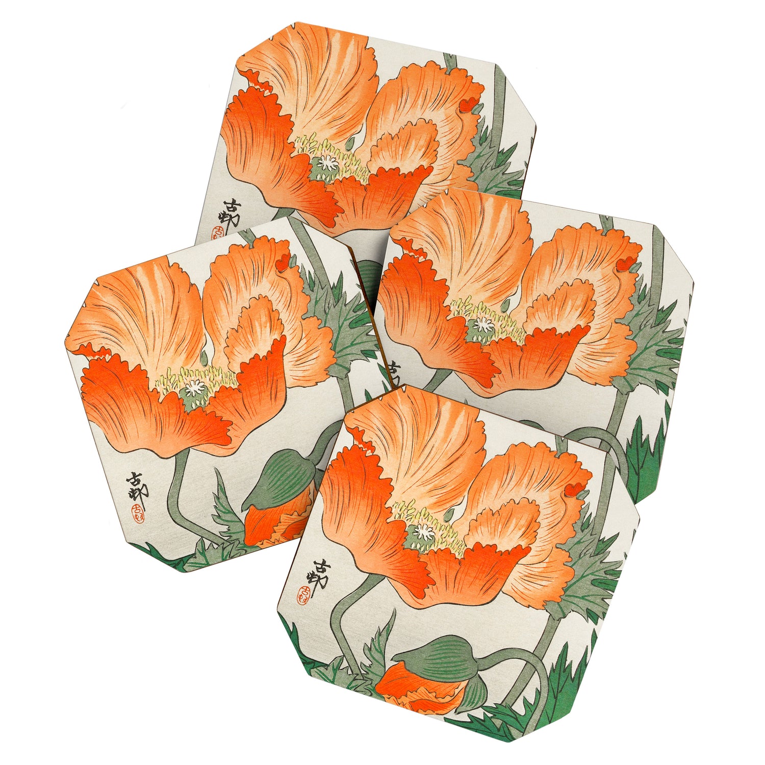 Blossoming Flower - Vintage Japanese Woodblock Print Art Coaster Gallery Image 1